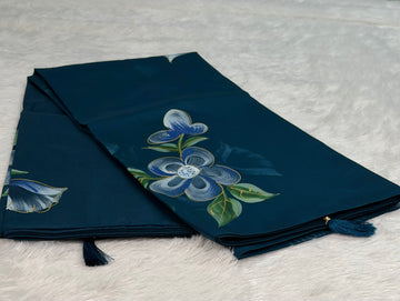 Hand printed orgenza silk saree