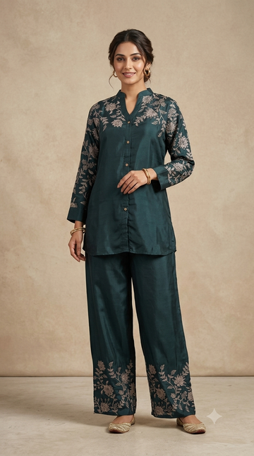 Premium pure crape co-ord sets with elegant embroidery work