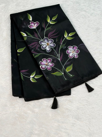 Hand printed orgenza silk saree