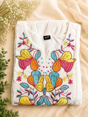Elegant Embroidered mal cotton kurti pair