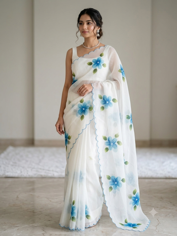 Hand printed Crush siffon saree