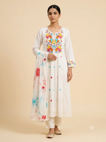 Elegant Embroidered mal cotton kurti pair
