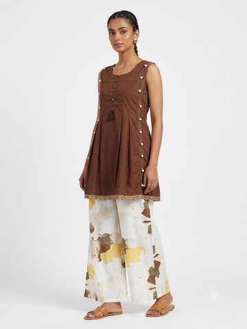 Brown Printed Kurta Pant Co-Ord Set