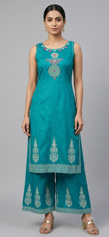 Pure Gajji Silk Embroidered Kurti with Full Plazo Set