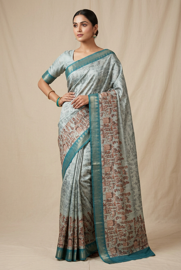 Tussar silk kalamkari saree