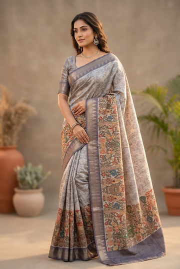 Tussar silk kalamkari saree