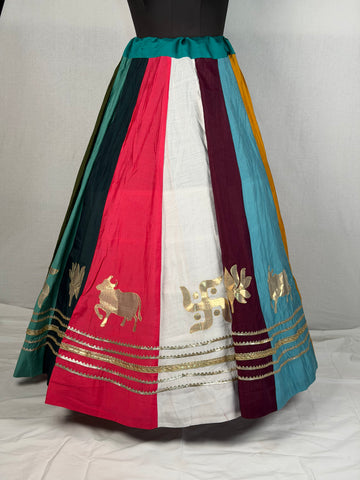 Multicolor Roman Silk Printed Flared Skirt
