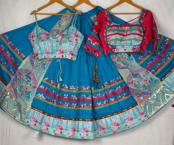 Premium Pure Cotton Gota & Kacchi Work Lehenga Set with 2 Blouses & Chinon Dupatta
