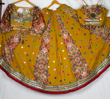 Premium Cotton Mirror Work Lehenga Set with 2 Blouses & Chinon Dupatta