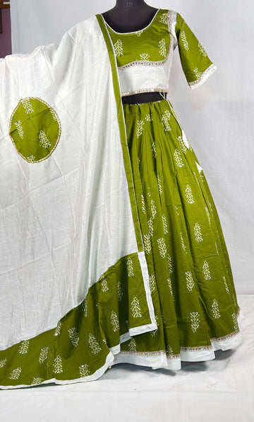 Premium Cotton Printed Lehenga with Stitched Blouse & Dupatta