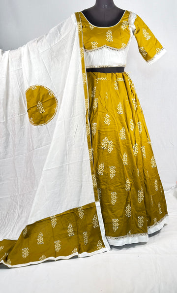 Elegant Cotton Printed Lehenga Set with Stitched Blouse & Dupatta