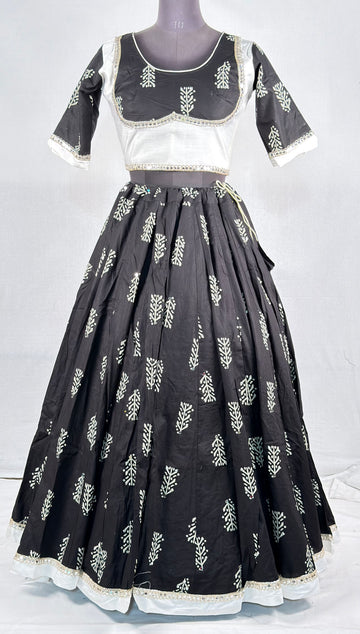 Elegant Cotton Printed Lehenga Set with Stitched Blouse & Dupatta