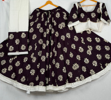 Elegant Cotton Lehenga Set with Stitched Blouse & Dupatta