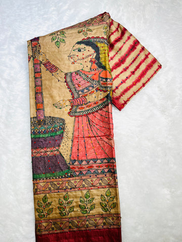Bhagalpuri Madhubani print saree