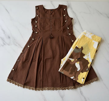 Brown Printed Kurta Pant Co-Ord Set