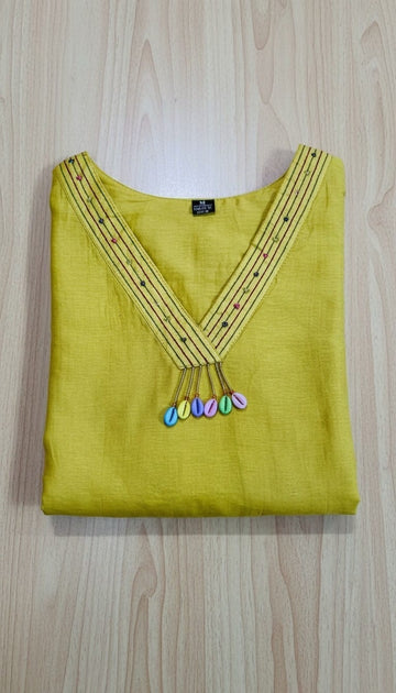 Mustard Yellow Floral Embroidered