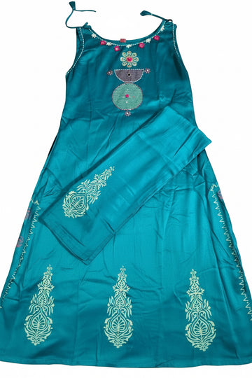 Pure Gajji Silk Embroidered Kurti with Full Plazo Set