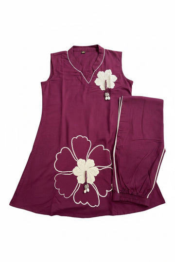Maroon Embroidered Kurti & Plazo Cord Set