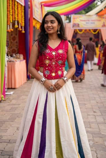 Multicolor Kalis Full Flare Cotton Lehenga with Stitched Blouse