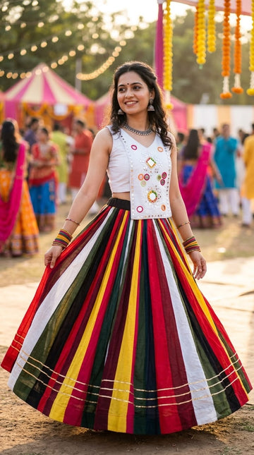 Multicolor Full Flare Lehenga with Embellished Stitched Blouse