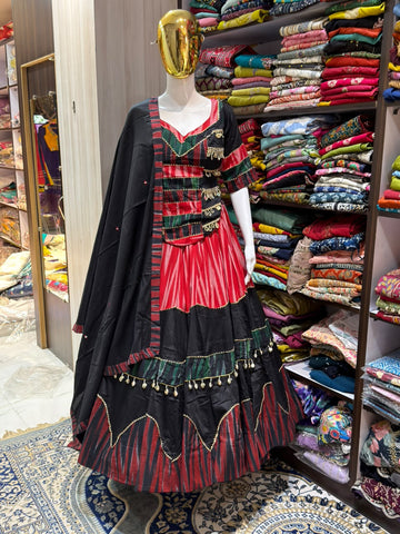 Black & Red Full Flare Lehenga with Embroidered Blouse