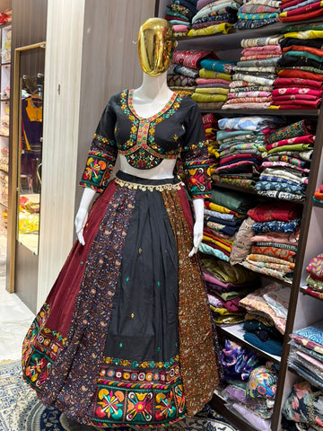 Black Designer Full Flare Lehenga with Embroidered Blouse & Dupatta