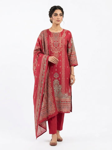 Rose Pink Gaji Silk Printed Suit Set with Elegant Traditional Motifs
