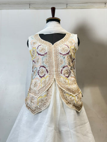 White Plazo Pair with Heavy Embroidered Jacket