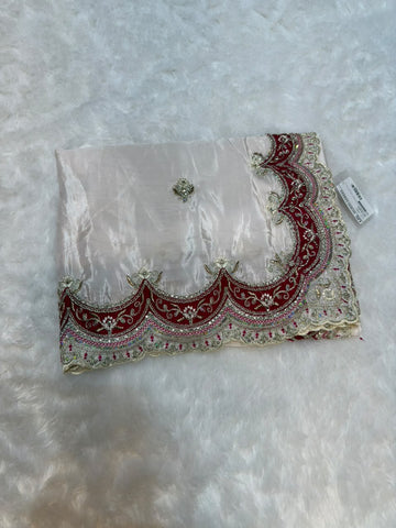 Ivory Pure Silk Party Wear Saree with Heavy Maroon Embroidered Border