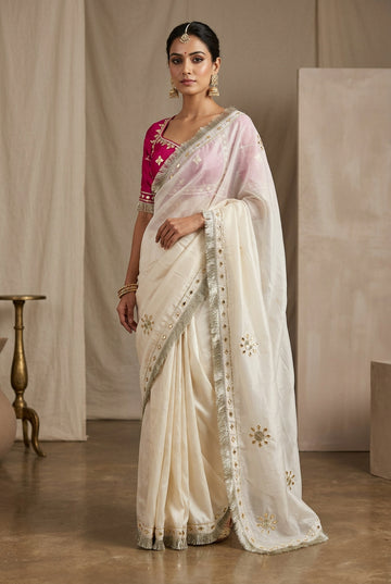 Ivory Silk Saree with Ready Blouse & Gota Work