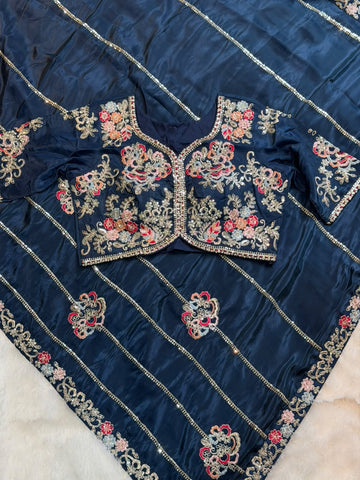 Navy Blue Readymade Blouse Party Wear Saree