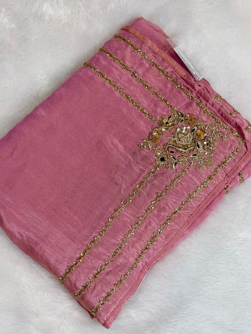 Pure Beads & Zardosi Work Pink Saree