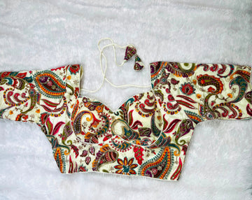 White special position print worked  full sleeve blouse
