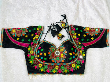Navratri blouse thread and mirror work